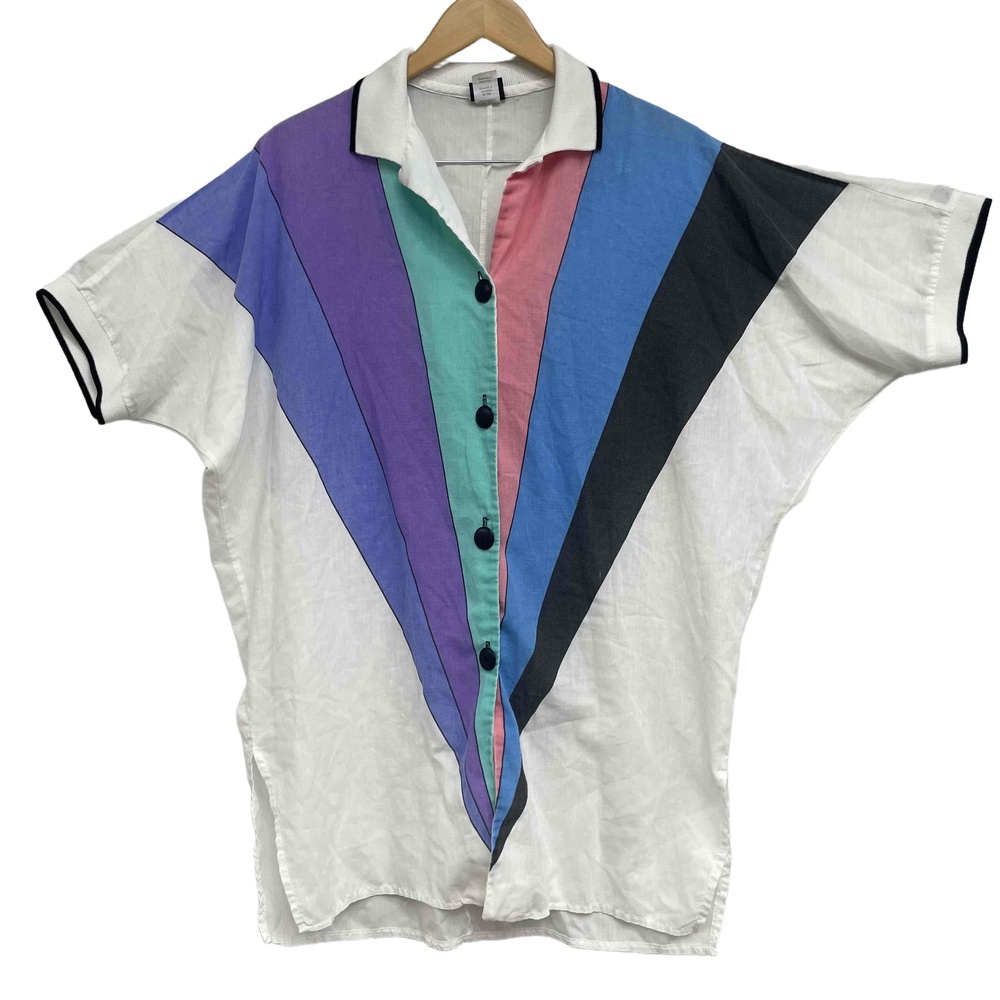 Vintage Dotti Geometric Oversized Long Wide‎ Button Down Shirt  medium batwing